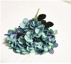 Detailed view of artificial blue hydrangea flower bunch, perfect for wedding and home decor.