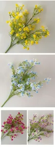 Detail shot of artificial gypsophila flower bouquet with multi-color display options.