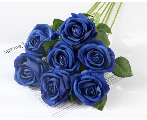 Bouquet de roses bleues artificielles en soie pour mariage décoration maison saint valentin