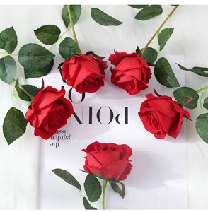 Fausse fleur unique de rose rouge artificielle pour mariage maison Saint-Valentin 1pc