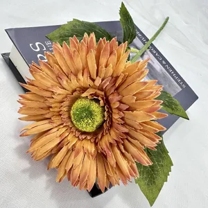 Finto fiore gerbera singolo tono autunnale finto crisantemo per decorazione casa dettaglio
