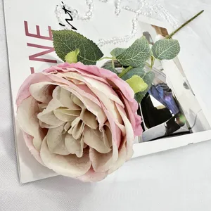 Single artificial Austin rose flower branch fake peony for home wedding table party decoration.