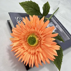 FIORE finto gerbera artificiale testa singola arancione per decorazione casa e matrimonio.