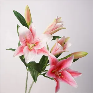 Artificial pink lily flower detail, realistic floral stem for home decor and photography display.