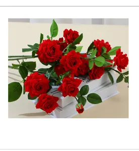 Artificial red velvet rose bouquet fake flowers for romantic wedding party decoration