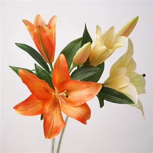 Artificial Lily Flower Single Branch Real Touch Silk Lily For Home Decor Wedding Party Photography Floral