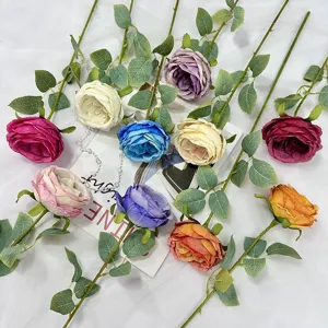 Artificial Austin rose single stem flower detail shot for home wedding decoration styling display.