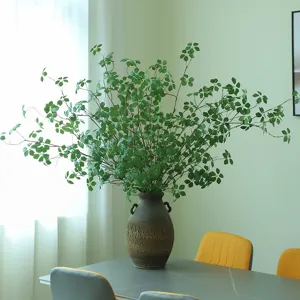 Artificial Green Plant Branch Decoration with Ceramic Vase for Home Room Table Decor
