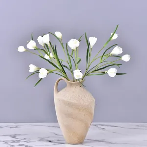 Artificial Saffron Freesia Flower Branch Real Touch Fake Floral Bouquet For Home Wedding Party Table Centerpiece Decoration