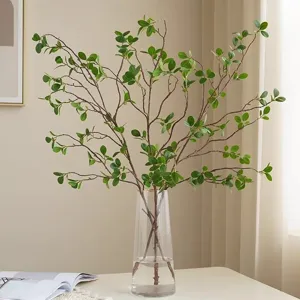 Artificial green plant branch simulation Milan leaf home decor floral arrangement in glass vase