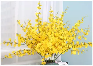 Artificial yellow dancing orchid flowers fake plant bouquet for home decor and wedding party
