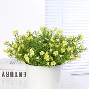 Artificial yellow plum flower bouquet in white pot for Nordic home decor tabletop display