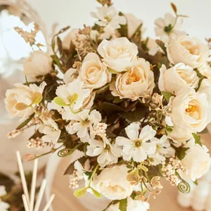 Artificial rose flower bouquet silk flowers for home decor wedding table photography props.