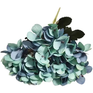 Artificial hydrangea flower bouquet silk floral arrangement for wedding home decor blue green.