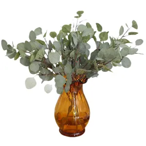 Artificial eucalyptus leaves in amber glass vase home decor green plant artificial floral