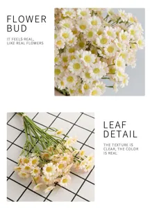 Close-up view of artificial daisy flower buds and leaf details with clear natural textures.