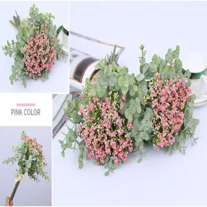 Artificial eucalyptus and baby's breath flower bouquet for home and wedding decor green