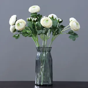 Artificial white peony flower bouquet with grey glass vase for home wedding hotel decor