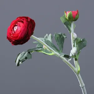 Artificial red ranunculus flower branch for home decor, wedding arrangement and photography props.