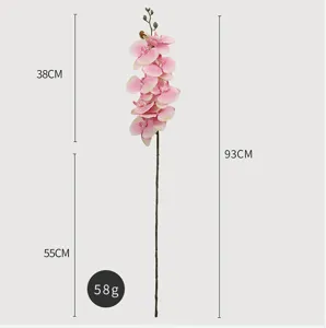 Details of the pink artificial phalaenopsis orchid stem with clear dimension markings.