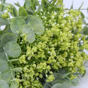 Artificial eucalyptus leaves and baby's breath bundle, green greenery for home decor.