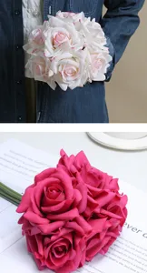 Artificial 5-head rolled edge rose bouquet, soft touch simulation flowers for wedding and home decor.