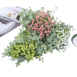 Artificial eucalyptus baby's breath flower bouquet for home wedding decor main view