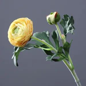 Artificial yellow ranunculus flower 2 heads faux peony home wedding decor photography props