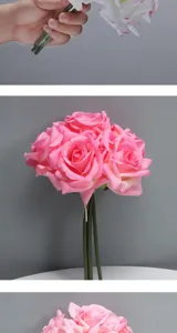 Artificial 5-head curled rose bouquet for home decor and wedding party. Realistic appearance.