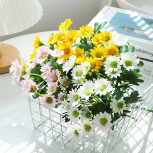 Nordic style artificial daisy flowers bouquet in white wire basket home decor centerpiece