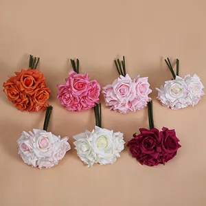 Artificial 5-head curled edge rose bouquet simulation flower home decor wedding props