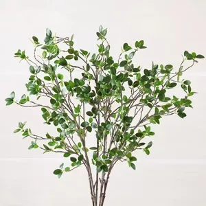 Artificial green plant branch fake leaves faux foliage for home wedding decor floral arrangement