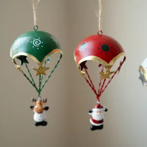 Christmas iron parachute hanging ornament, Nordic style holiday tree window decor pendant.