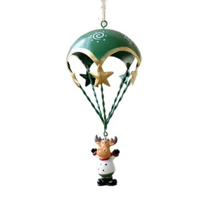 Christmas iron parachute reindeer hanging ornament, festive tree decor and window display.
