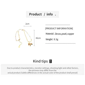Detailed specification chart of the colorful zircon pearl horse necklace with dimensions.