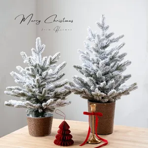 Albero di Natale Innevato Premium in PE Crittografato Decorazione da Tavolo Artificiale con Base in Ferro per Casa Ufficio Festa