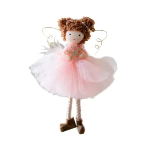 Christmas pink mesh angel girl doll hanging pendant for holiday tree decoration and festive home use.