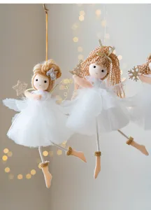 Ornamento appeso per ragazza angelo di Natale con gonna in tulle bianco e capelli