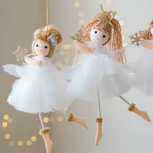 Decorazione sospesa bambola angelo di Natale, gonna in tulle bianco e capelli per albero.
