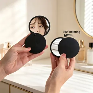Portable round pocket makeup mirror with 360-degree rotation folding cover