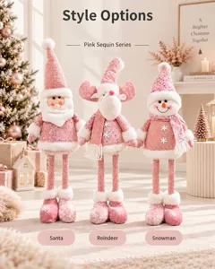 Pink sequin Christmas plush dolls including Santa Reindeer and Snowman figurines