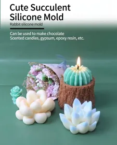 Finished succulent and cactus shape scented candles crafted from DIY silicone mold