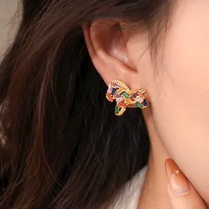 Detailed close-up view of the colorful cubic zirconia pony stud earrings for stylish women.