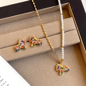 Collier de perles de cheval en zircon coloré exquis français élégant chaîne de pull pour femmes