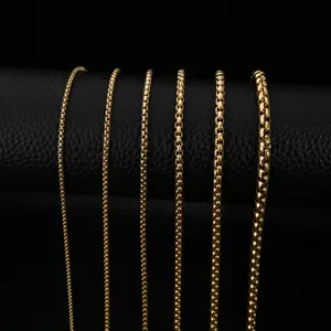 Stainless Steel Square Pearl Chain Necklace Geometric Fashion Box Link Chain Necklace For Men Women Daily Commuter Accessory