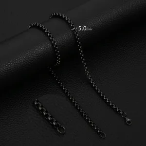 Black stainless steel box chain necklace 5.0mm width titanium steel fashion jewelry item