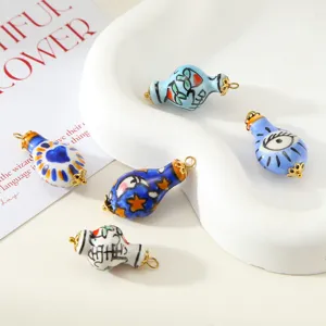Handcrafted Ceramic Stainless Steel Vase Pendant Hand Painted Evil Eye Heart Pattern Bottle Charms For DIY Necklace Making Handmade Jewelry Findings Hook