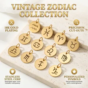 12 Zodiac Stainless Steel 18K Gold Plated Cutout Pendant Jewelry DIY Accessories