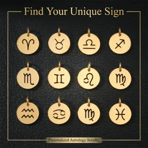 12 zodiac signs stainless steel gold round cutout pendant charms for DIY jewelry making
