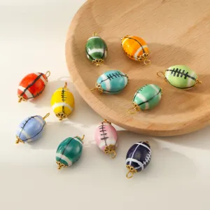 Hand-painted ceramic rugby shaped loose beads detail, colorful DIY jewelry accessories.